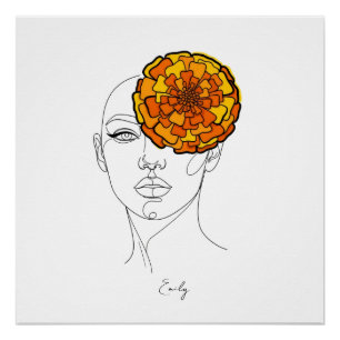 Personalised October Birth Flower Portrait Poster