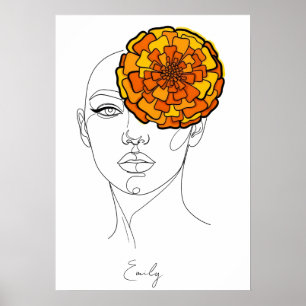 Personalised October Birth Flower Portrait Poster
