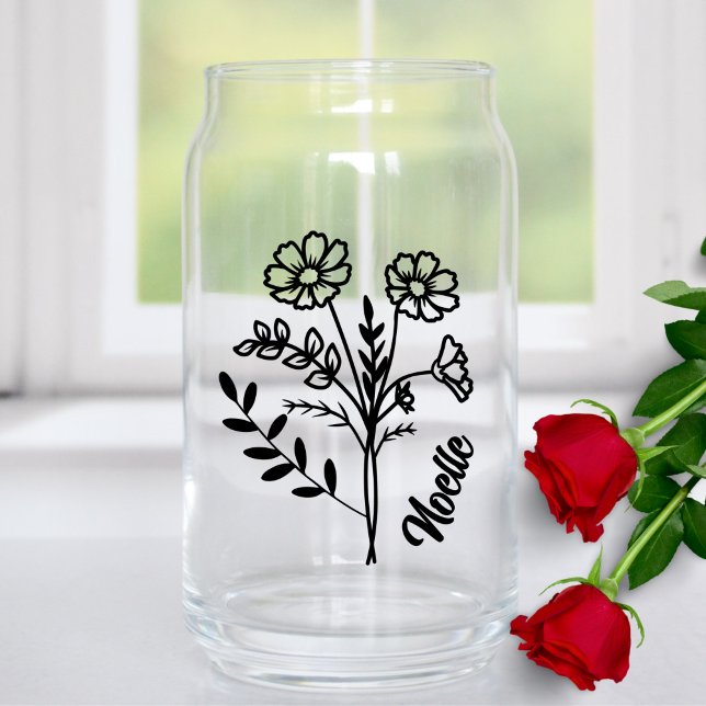 Personalised October Birth Month Flower Cosmos Can Glass (Creator Uploaded)