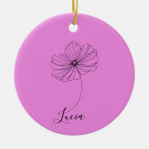 Personalised October Cosmos Birth Flower Gift Ceramic Ornament