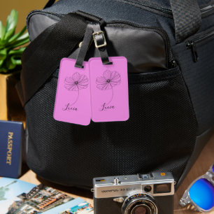 Personalised October Cosmos Birth Flower Gift  Luggage Tag