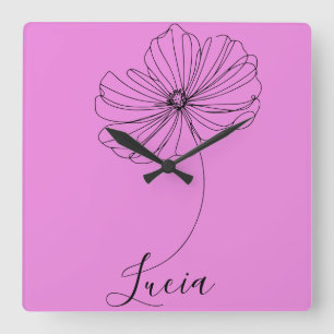 Personalised October Cosmos Birth Flower Gift  Square Wall Clock