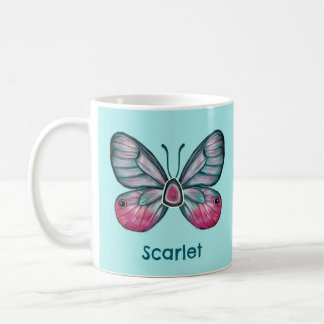 Personalised October Teal Glasswing Butterfly Art Coffee Mug