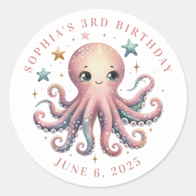 Personalised Octopus Round Stickers (Front)