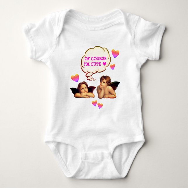 Personalised OF COURSE I'M CUTE Cherub Angel Baby Bodysuit (Front)