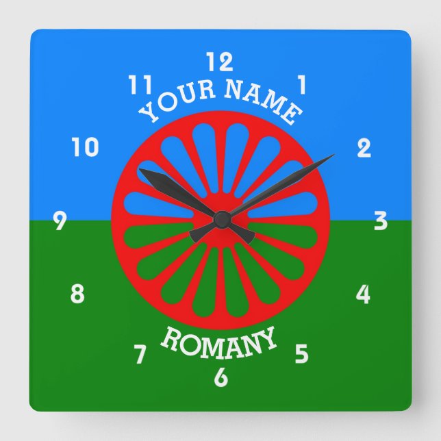 Personalised Official Romany gypsy travellers flag Square Wall Clock (Front)