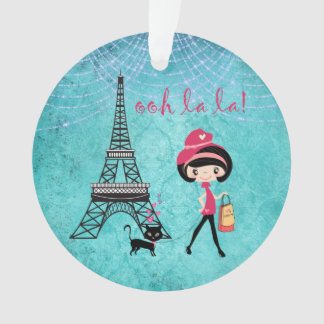 Personalised Oh La La Paris Girl and Cat Ornament