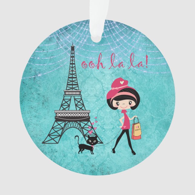 Personalised Oh La La Paris Girl and Cat Ornament (Front)