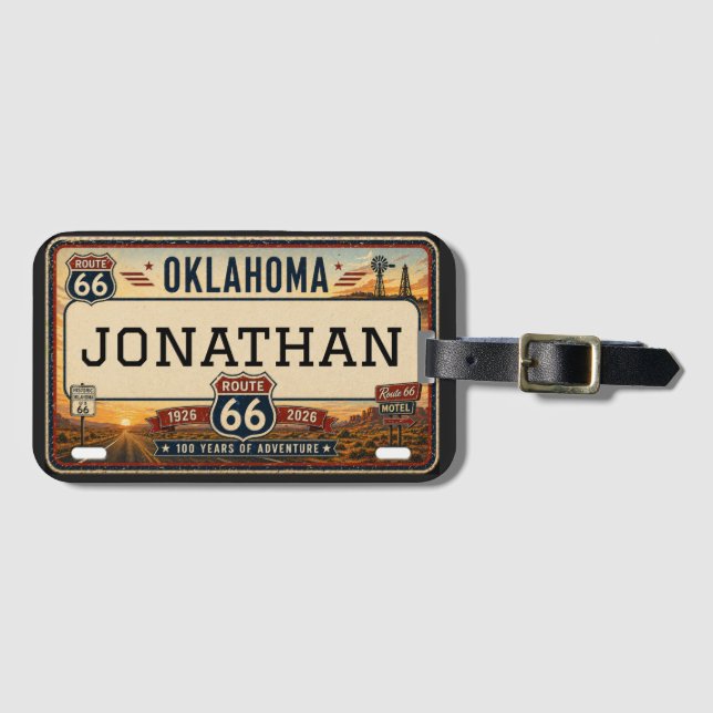 Personalised Oklahoma Route 66 Design Luggage Tag (Front Horizontal)