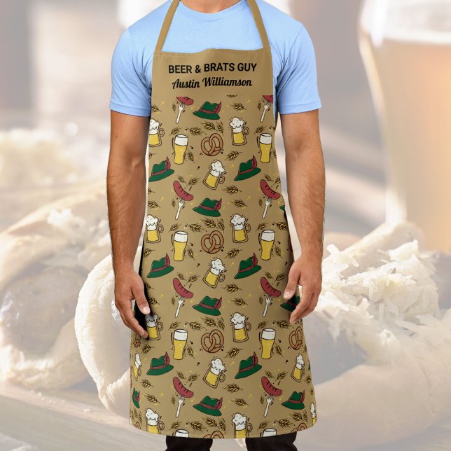 Personalised Oktoberfest Beer & Brats Guy Funny Apron (Creator Uploaded)