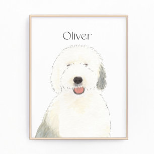 Personalised Old English Sheepdog Art Photo Print