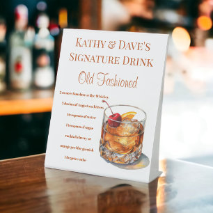 Personalised Old Fashioned Signature Drink Recipe Pedestal Sign