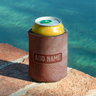 Personalised Old Leather Can Cooler