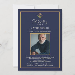 Personalised Old Money Navy Blue Funeral  Invitation