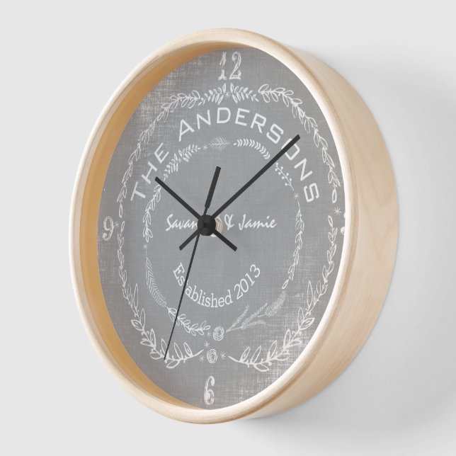 Personalised Old Rustic Floral Garland Swirl Clock (Angle)