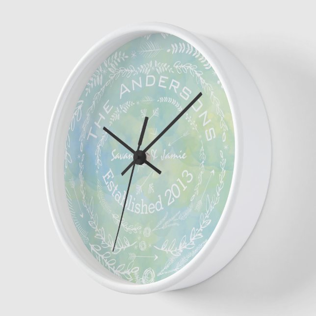 Personalised Old Rustic Floral Garland Swirl Wall Clock (Angle)