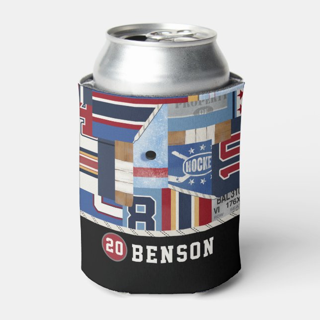 Personalised Old Time Ice Hockey Shirt Puck Can Cooler (Can Front)