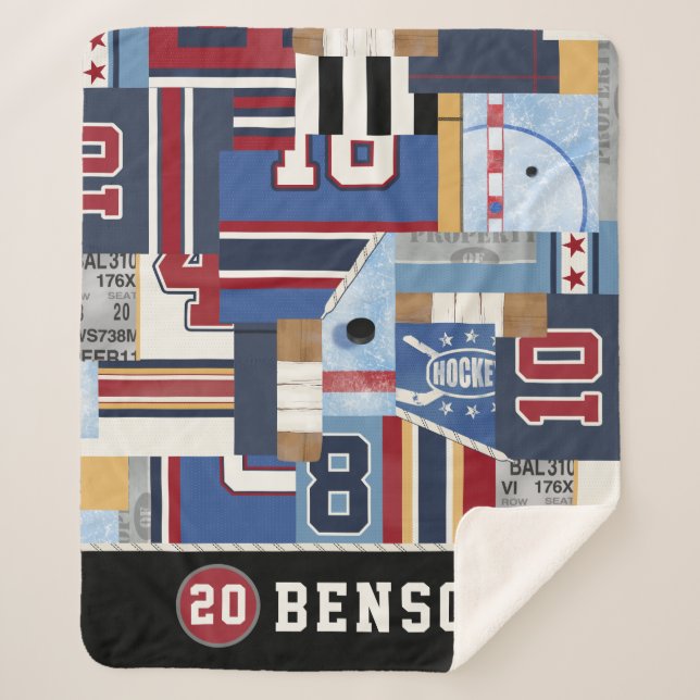 Personalised Old Time Ice Hockey Shirt Puck Sherpa Blanket (Front)