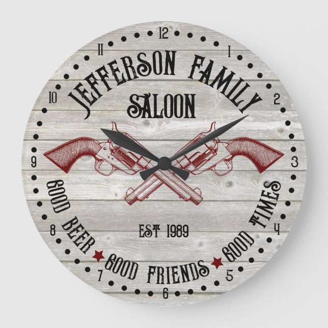 Personalised Old West Saloon Crossed Six Shooters Large Clock (Front)