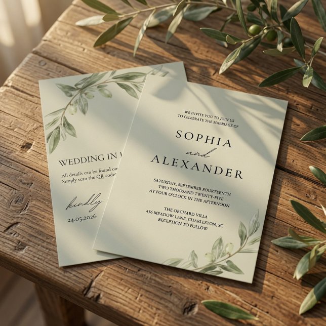 Personalised Olive Branch Wedding Invitation QR  (Creator Uploaded)