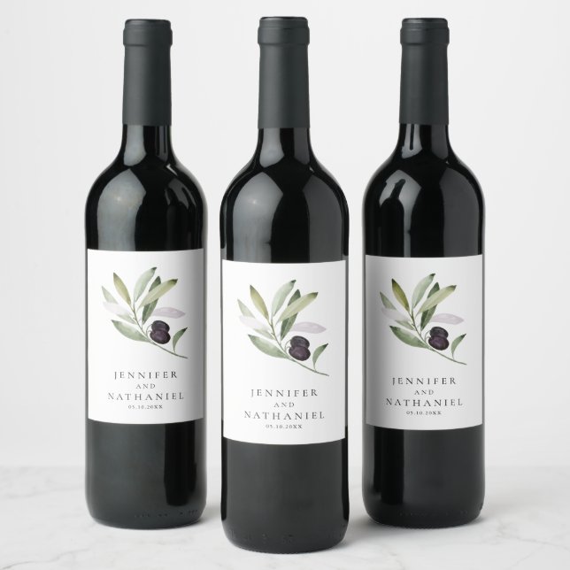 Personalised Olive Branch Wedding Wine Label (Bottles)