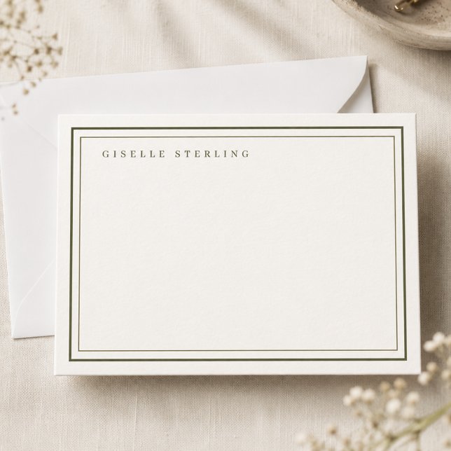 Personalised Olive Green Ivory Double Border Card (Creator Uploaded)