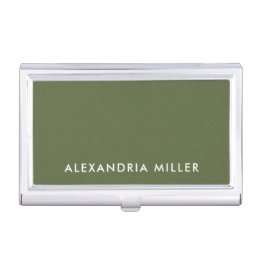 Personalised Olive Green Minimalist Business Card Holder