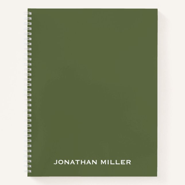 Personalised Olive Green White Classic Typography Notebook (Front)