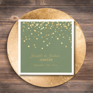 Personalised OLIVE SAGE GREEN Gold Wedding Napkin
