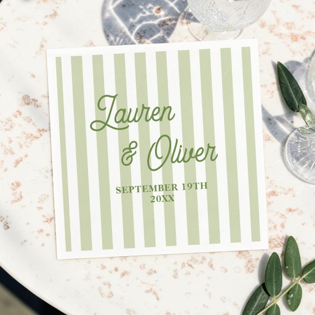 Personalised Olive Wedding Striped Napkin (Creator Uploaded)