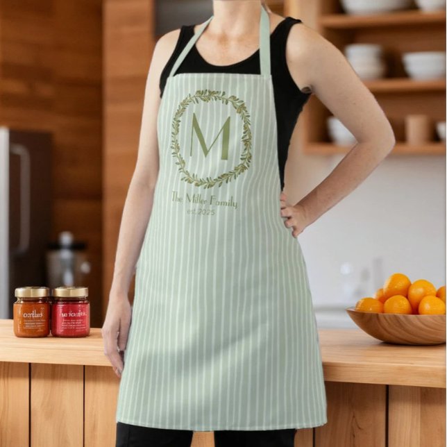 Personalised Olive Wreath Family Monogram  Apron (Creator Uploaded)