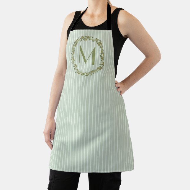 Personalised Olive Wreath Monogram  Apron (Insitu)
