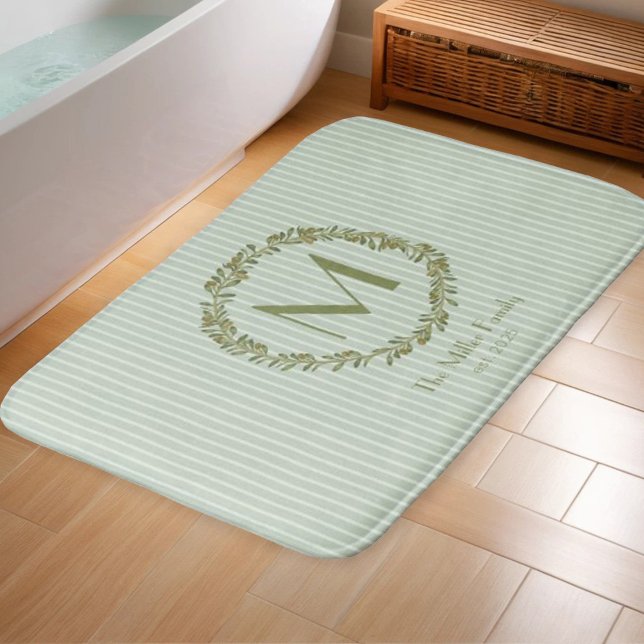 Personalised Olive Wreath Monogram  Bath Mat (Creator Uploaded)