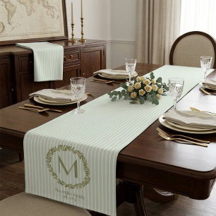 Personalised Olive Wreath Monogram & Family Name Short Table Runner
