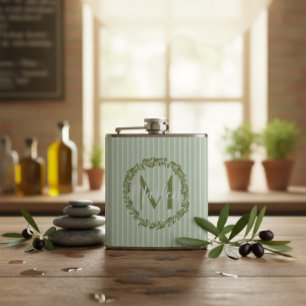 Personalised Olive Wreath Monogram  Hip Flask