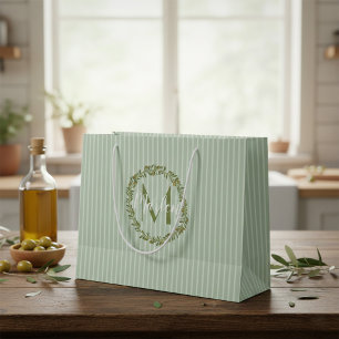Personalised Olive Wreath Monogram  Large Gift Bag