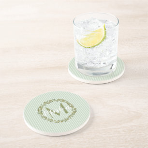Personalised Olive Wreath Monogram Sandstone Coast Coaster