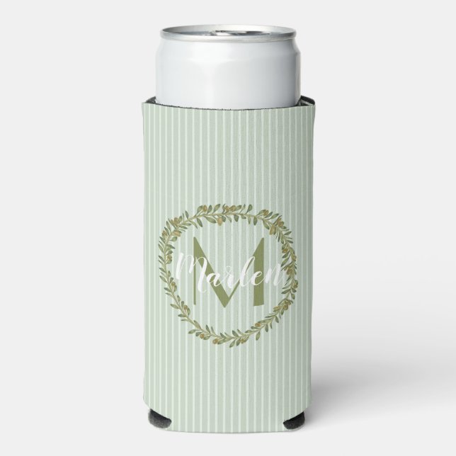 Personalised Olive Wreath Monogram  Seltzer Can Cooler (Seltzer Front)