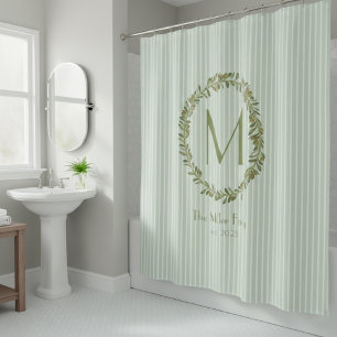 Personalised Olive Wreath Monogram  Shower Curtain