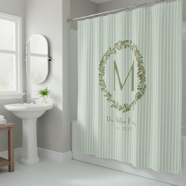 Personalised Olive Wreath Monogram  Shower Curtain (Creator Uploaded)