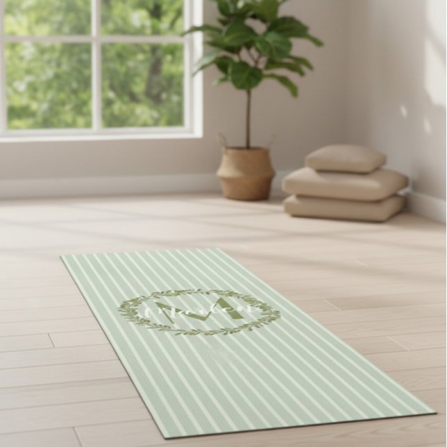 Personalised Olive Wreath Monogram  Yoga Mat (Creator Uploaded)