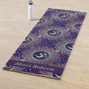 Personalised Om Symbol Gold Blue Red Mandala  Yoga Mat