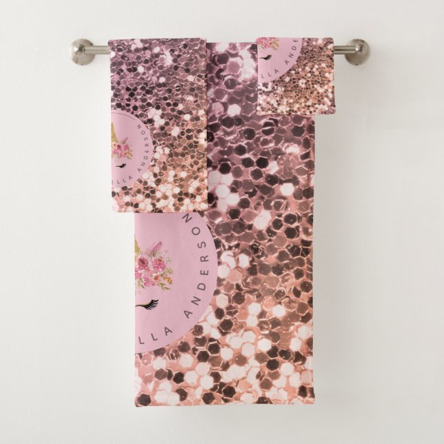 Personalised Ombre Glitter Unicorn Bath Towel Set (Insitu)