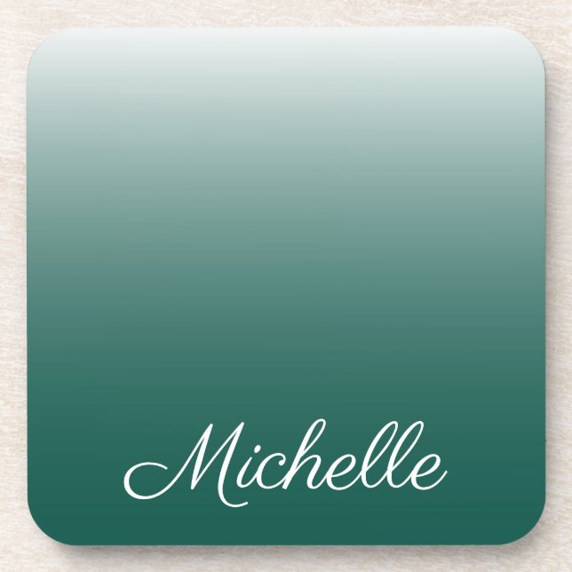 Personalised ombre gradient green coaster (Front)