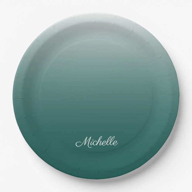 Personalised ombre gradient green paper plate (Front)