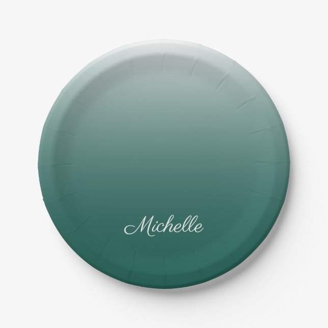 Personalised ombre gradient green paper plate (Front)