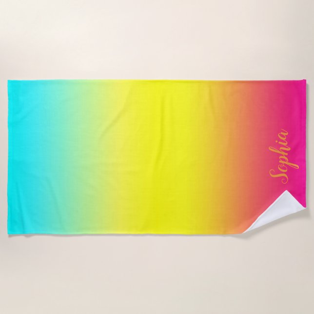 Personalised Ombre Magical Rainbow Colours  Beach Towel (Front)