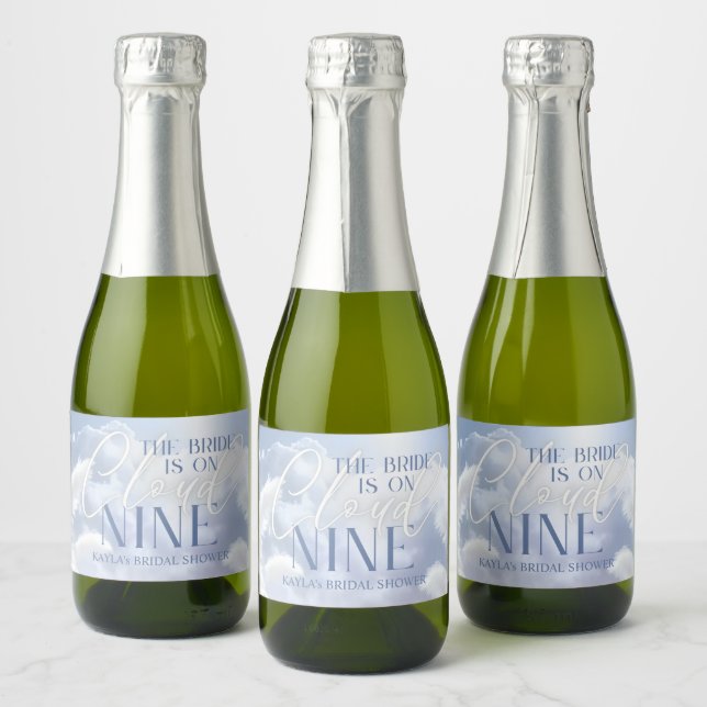 Personalised On Cloud Nine 9 Pampas Bridal Shower Sparkling Wine Label (Bottles)