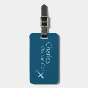 Personalised "On the Go" Aeroplane, Ocean Blue Luggage Tag