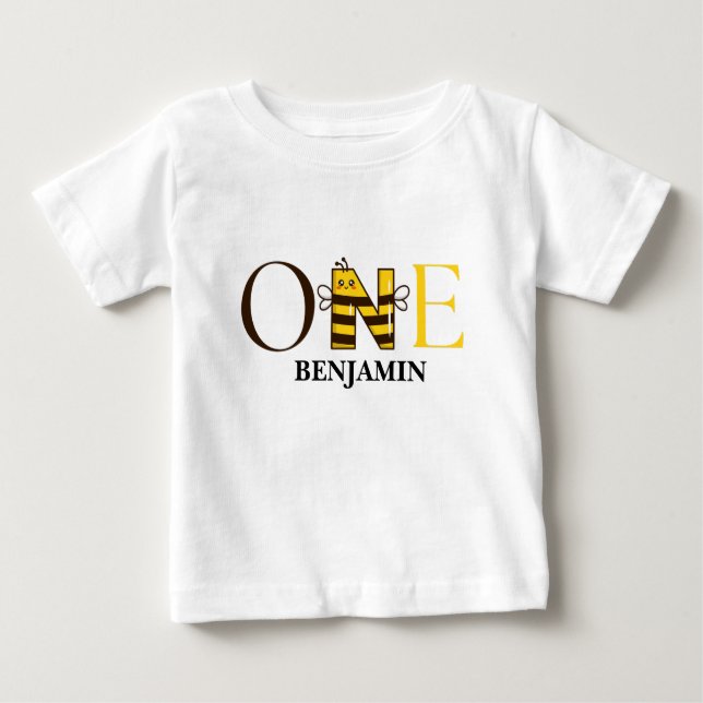 Personalised One Bee 1st Birthday Baby T-Shirt (Front)